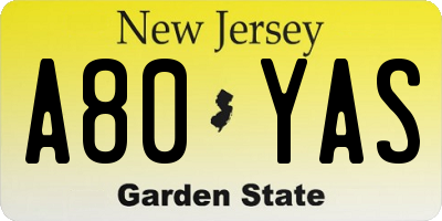 NJ license plate A80YAS