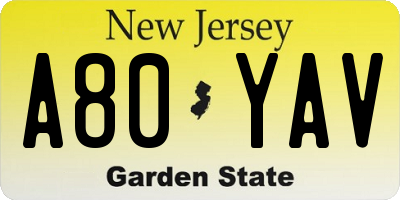 NJ license plate A80YAV