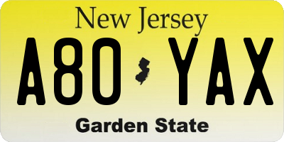 NJ license plate A80YAX