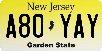 NJ license plate A80YAY