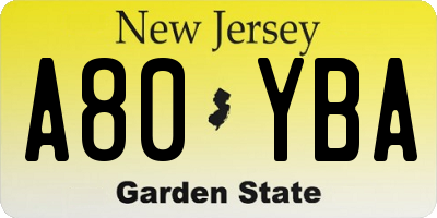 NJ license plate A80YBA