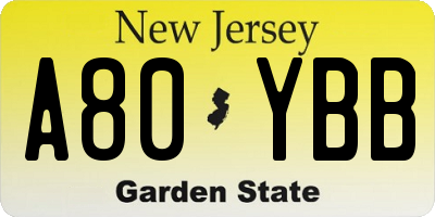 NJ license plate A80YBB