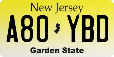 NJ license plate A80YBD