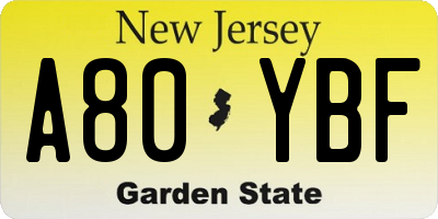 NJ license plate A80YBF