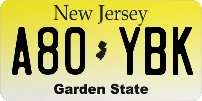 NJ license plate A80YBK
