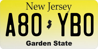 NJ license plate A80YBO