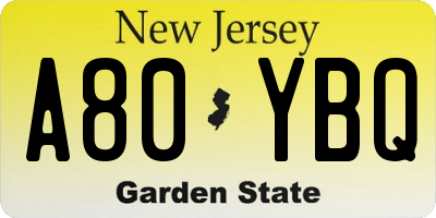 NJ license plate A80YBQ