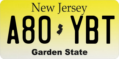 NJ license plate A80YBT