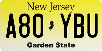 NJ license plate A80YBU
