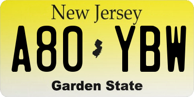 NJ license plate A80YBW