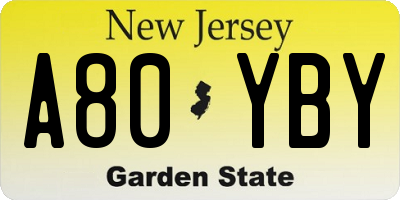 NJ license plate A80YBY