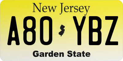 NJ license plate A80YBZ