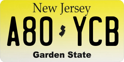 NJ license plate A80YCB