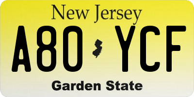 NJ license plate A80YCF