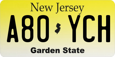 NJ license plate A80YCH