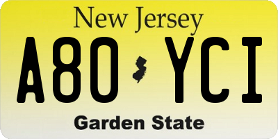 NJ license plate A80YCI