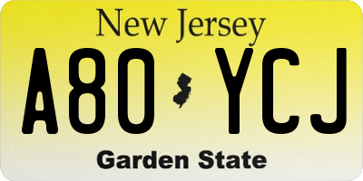 NJ license plate A80YCJ
