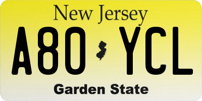 NJ license plate A80YCL