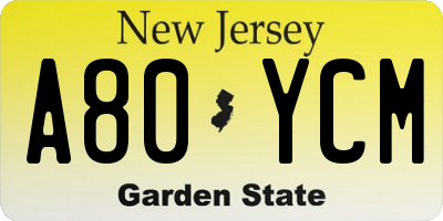 NJ license plate A80YCM