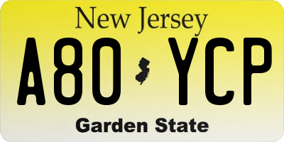 NJ license plate A80YCP