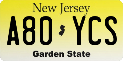 NJ license plate A80YCS