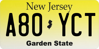NJ license plate A80YCT