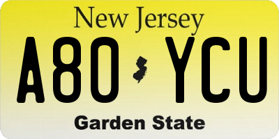 NJ license plate A80YCU
