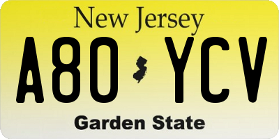 NJ license plate A80YCV