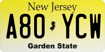 NJ license plate A80YCW