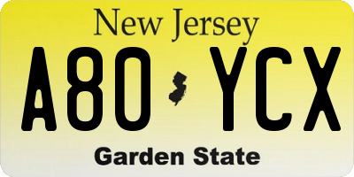 NJ license plate A80YCX