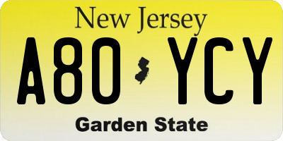 NJ license plate A80YCY