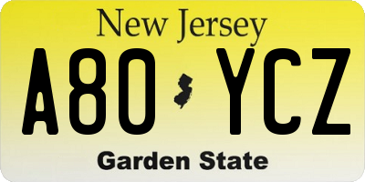 NJ license plate A80YCZ