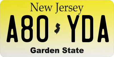 NJ license plate A80YDA