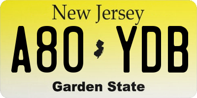 NJ license plate A80YDB