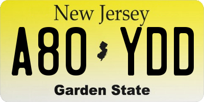 NJ license plate A80YDD