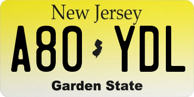 NJ license plate A80YDL