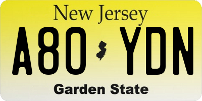 NJ license plate A80YDN