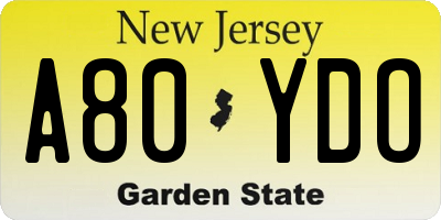 NJ license plate A80YDO
