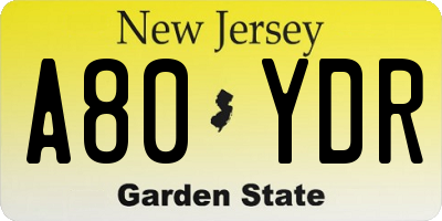 NJ license plate A80YDR