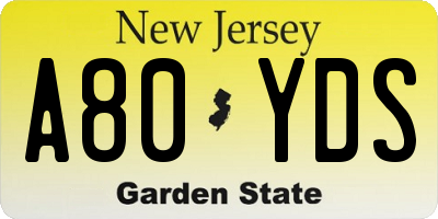 NJ license plate A80YDS