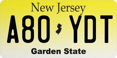 NJ license plate A80YDT