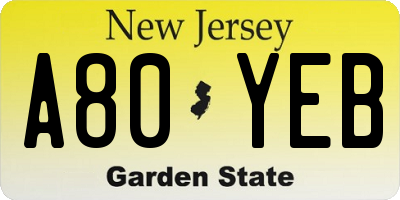 NJ license plate A80YEB