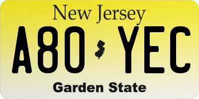 NJ license plate A80YEC