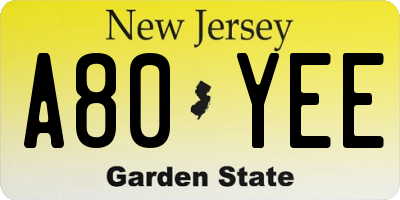 NJ license plate A80YEE