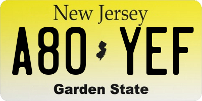 NJ license plate A80YEF