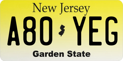 NJ license plate A80YEG