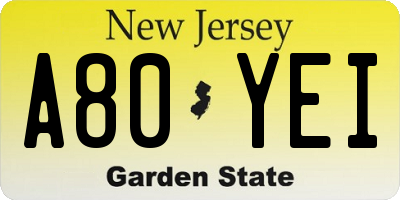 NJ license plate A80YEI