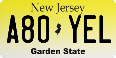 NJ license plate A80YEL