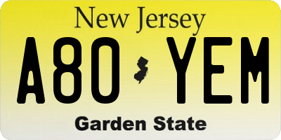 NJ license plate A80YEM