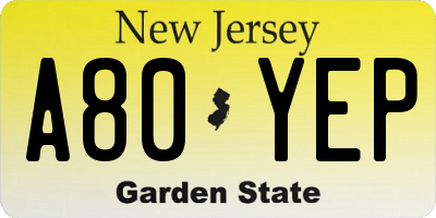 NJ license plate A80YEP